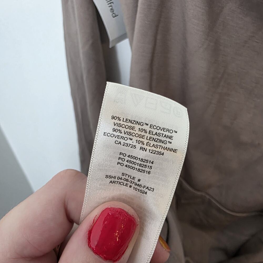 Aritzia Wilfred Taupe Tie Saturn Long Sleeve Minimalist Midi Dress Size Large‎ - Picture 8 of 9